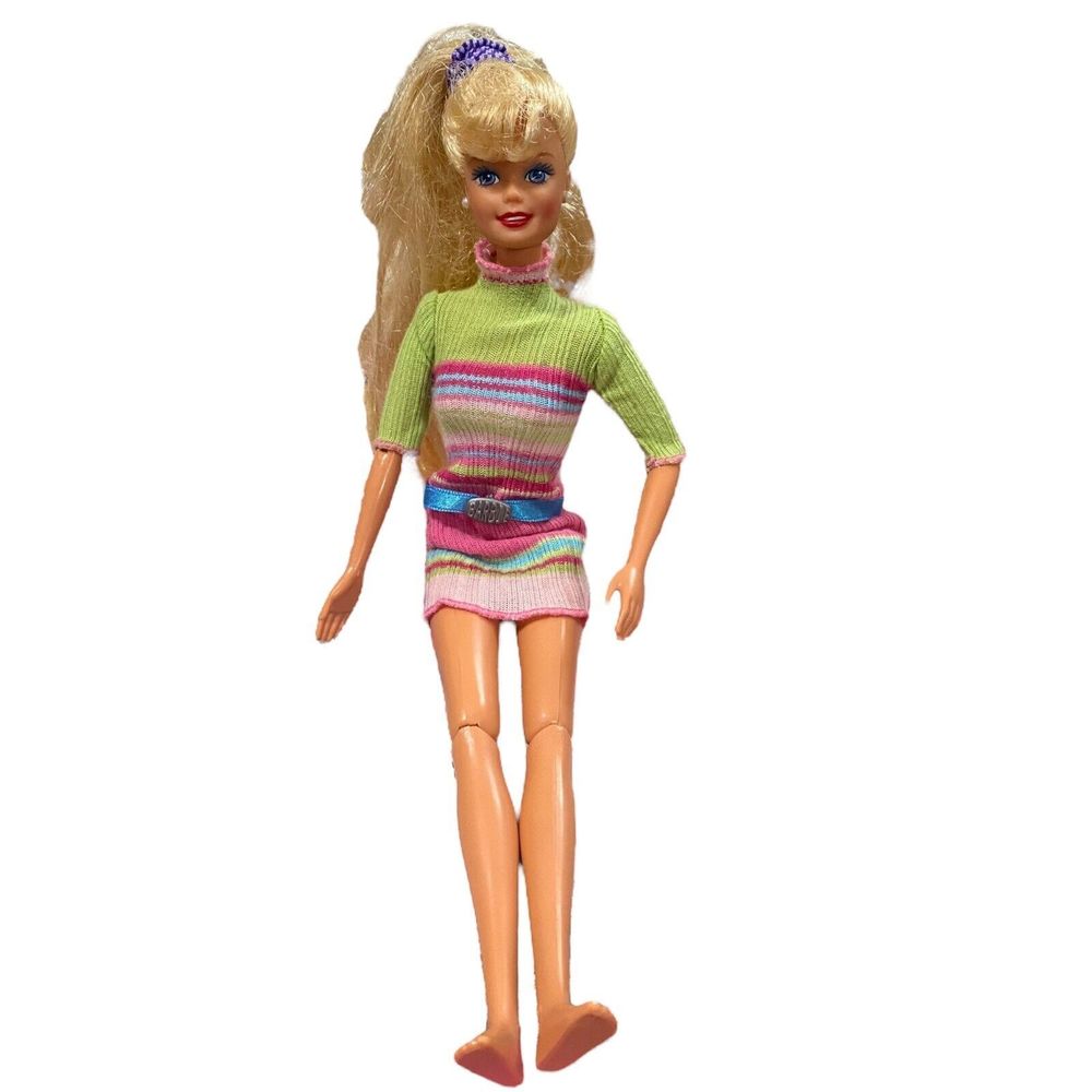 Vintage 90s Barbie University Cheerleader Articulated Mattel Flat Foot W/ Dress